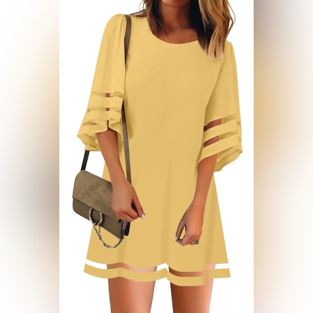 Women's Yellow Mini Dress with Layered Sleeve Detail